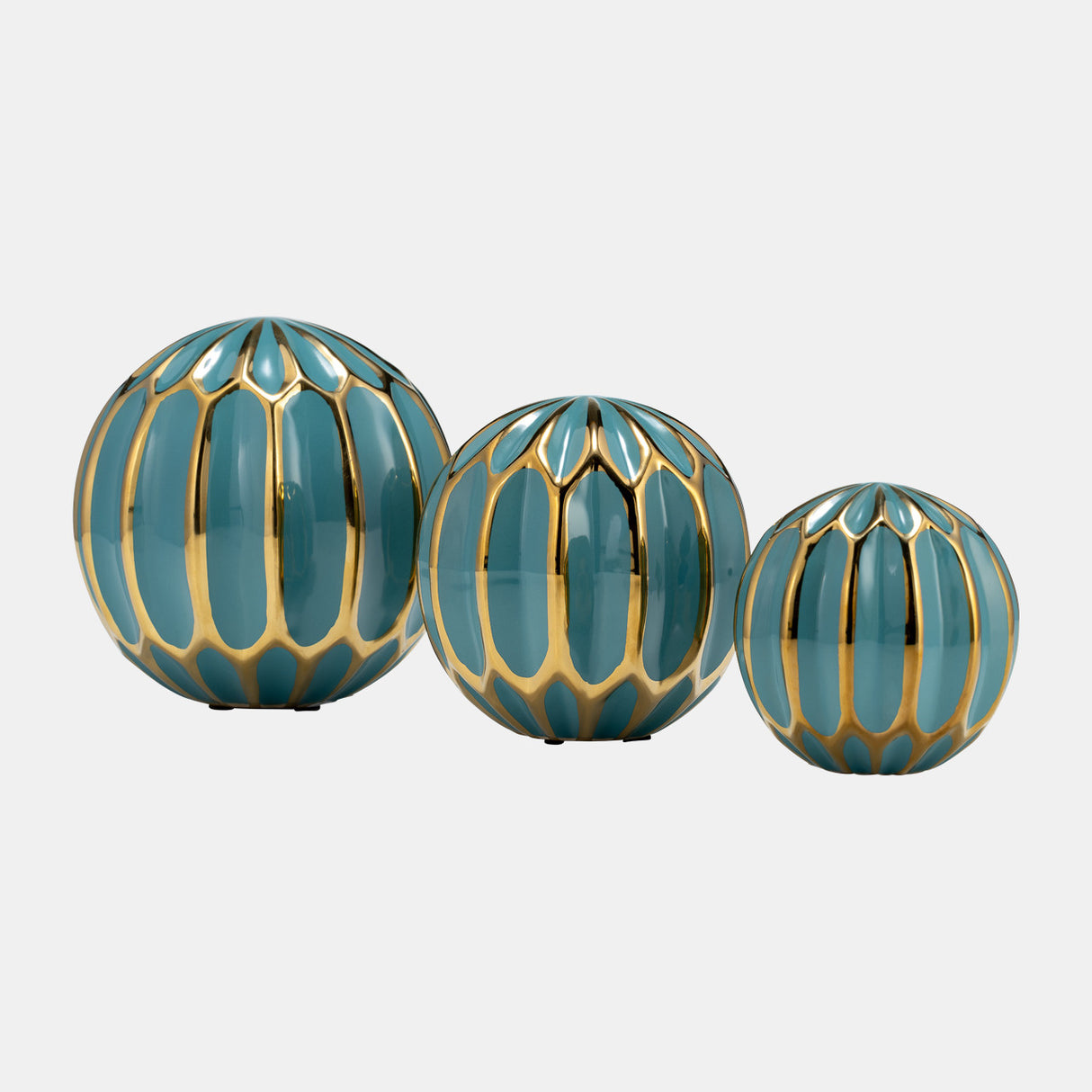 Cer S/3 4/5/6" Orbs, Turq/gold from Sagebrook Home - Luna Furniture