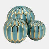 Cer S/3 4/5/6" Orbs, Turq/gold from Sagebrook Home - Luna Furniture