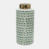 Ceramic 13" Jar With Gold Lid, Green/white - 14810-06