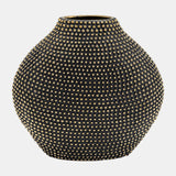 Ceramic 16" Beaded Vase, Black/gold - 14815-01