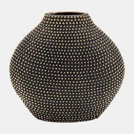 Ceramic 16" Beaded Vase, Black/gold - 14815-01