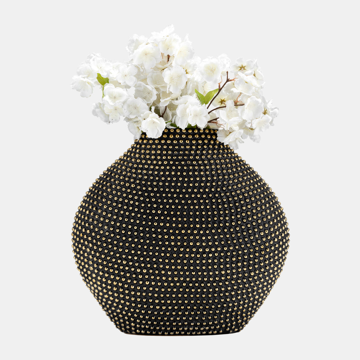 Ceramic 16" Beaded Vase, Black/gold - 14815-01