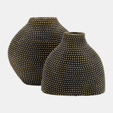 Ceramic 16" Beaded Vase, Black/gold - 14815-01