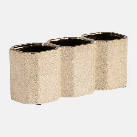 Ceramic 4" 3-cup Pencil Holder, Champagne from Sagebrook Home - Luna Furniture