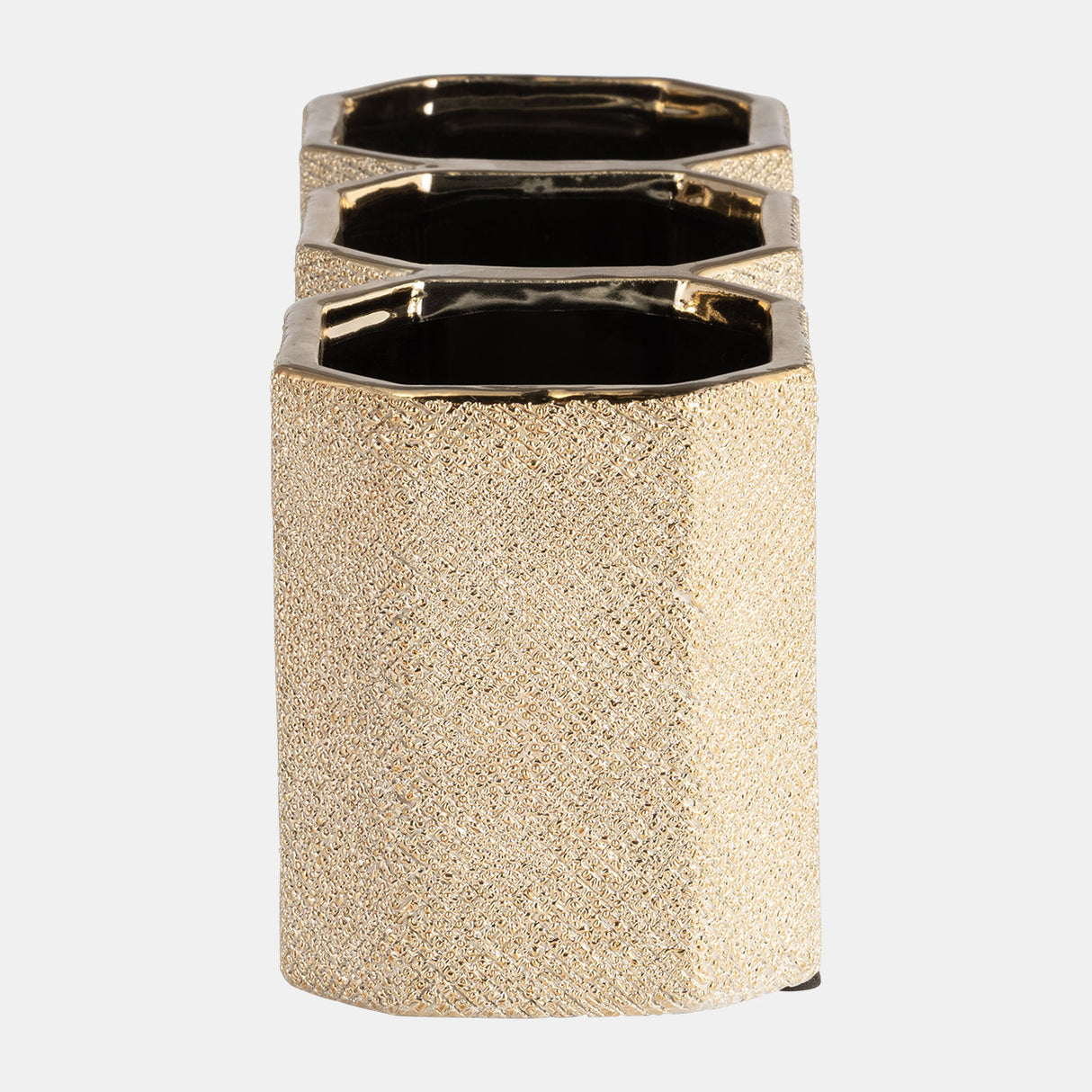 Ceramic 4" 3-cup Pencil Holder, Champagne from Sagebrook Home - Luna Furniture