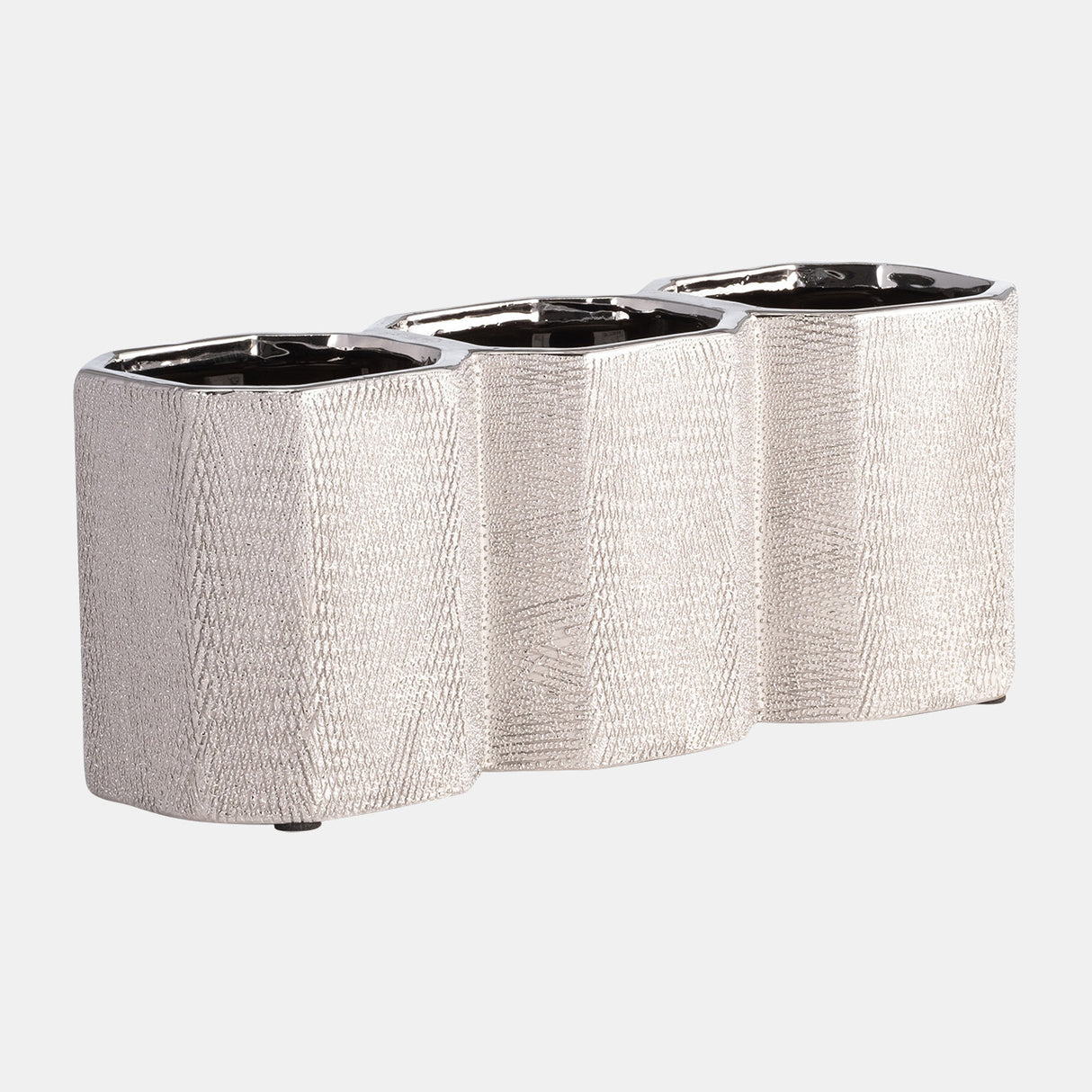 Ceramic 4" 3-cup Pencil Holder, Silver from Sagebrook Home - Luna Furniture