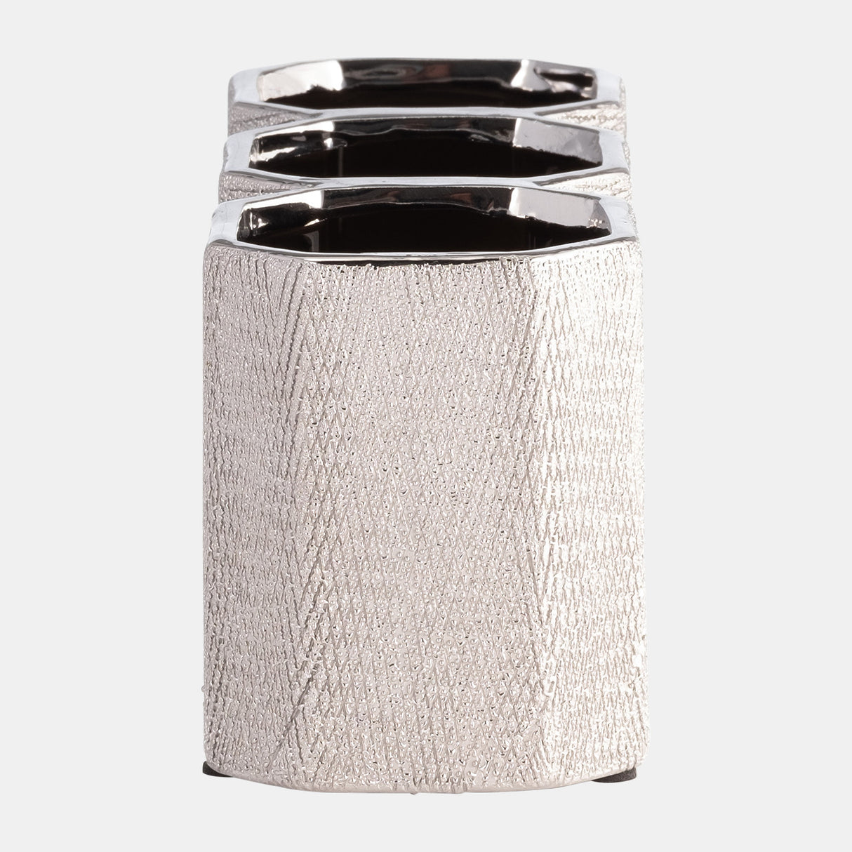 Ceramic 4" 3-cup Pencil Holder, Silver from Sagebrook Home - Luna Furniture