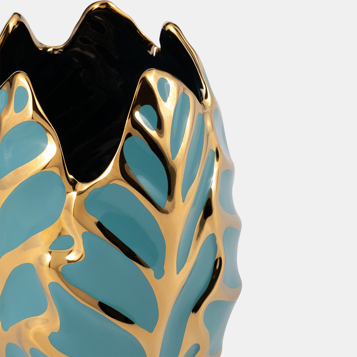 Ceramic 8"h Leaf Vase, Turquoise/gold from Sagebrook Home - Luna Furniture