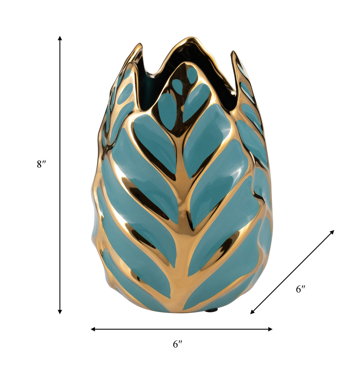 Ceramic 8"h Leaf Vase, Turquoise/gold from Sagebrook Home - Luna Furniture