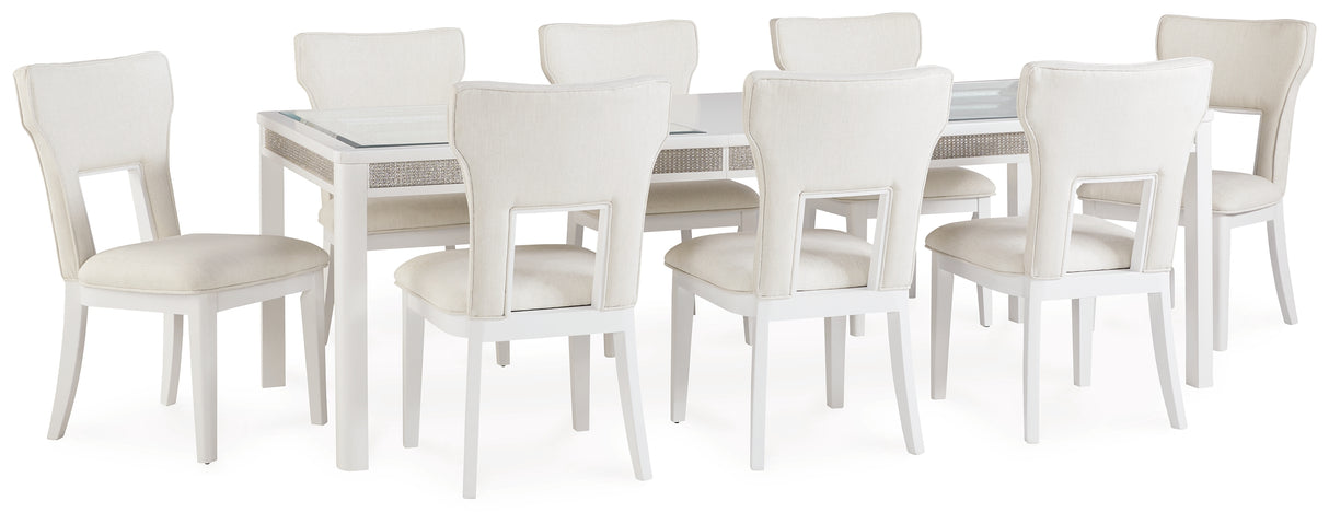 Chalanna Dining Table and 8 Chairs in White - PKG019503