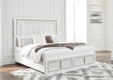 Chalanna Queen Upholstered Storage Bed with Mirrored Dresser in White - PKG018807