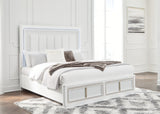 Chalanna Queen Upholstered Storage Bed with Mirrored Dresser in White - PKG018807