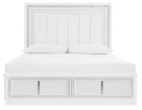 Chalanna Queen Upholstered Storage Bed with Mirrored Dresser in White - PKG018807