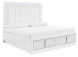 Chalanna Queen Upholstered Storage Bed with Mirrored Dresser in White - PKG018807