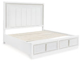 Chalanna Queen Upholstered Storage Bed with Mirrored Dresser in White - PKG018807