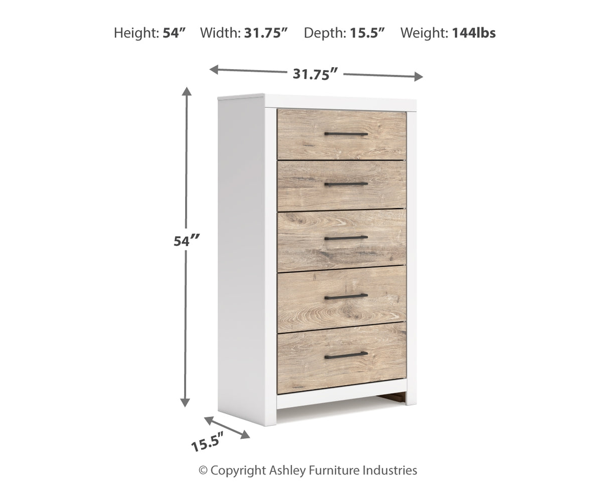 Charbitt Full Panel Bed with Mirrored Dresser and Chest in Two-tone - PKG016558