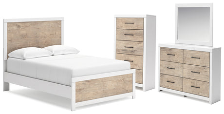 Charbitt Full Panel Bed with Mirrored Dresser and Chest in Two-tone - PKG016558