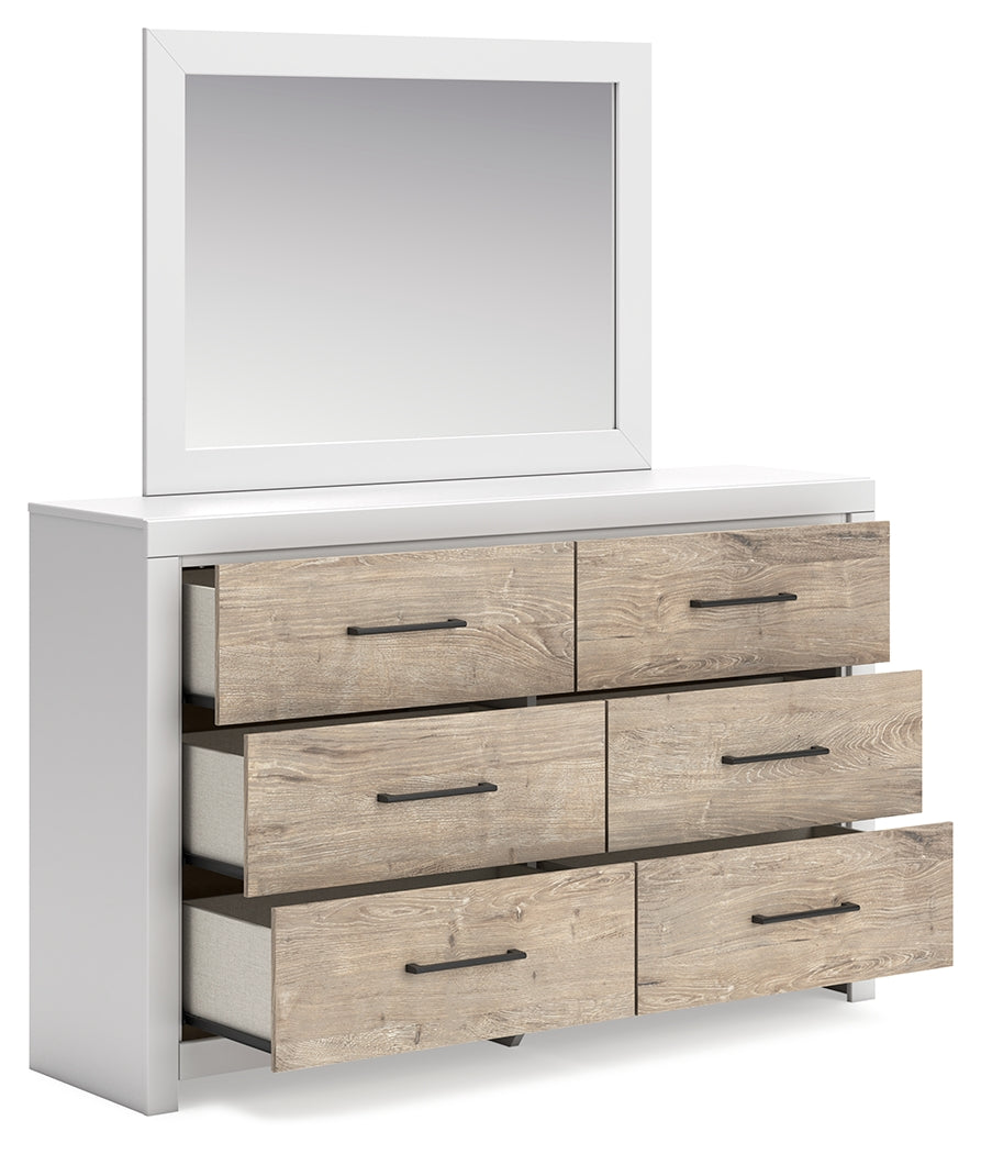 Charbitt Full Panel Bed with Mirrored Dresser and Chest in Two-tone - PKG016558