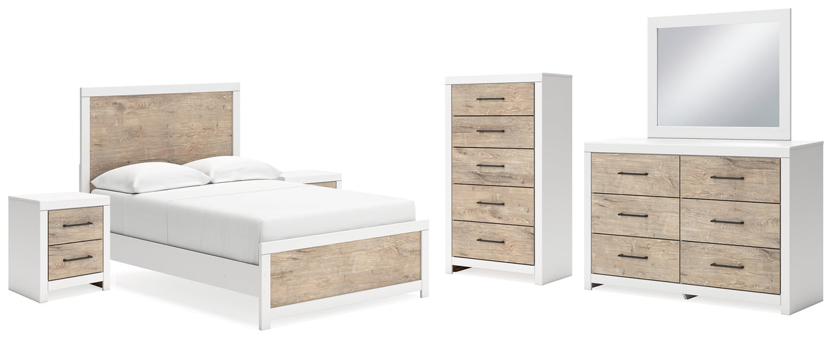 Charbitt Full Panel Bed with Mirrored Dresser, Chest and 2 Nightstands in Two-tone from Ashley - Luna Furniture