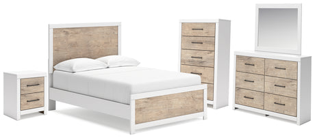 Charbitt Full Panel Bed with Mirrored Dresser, Chest and Nightstand in Two-tone - PKG016559