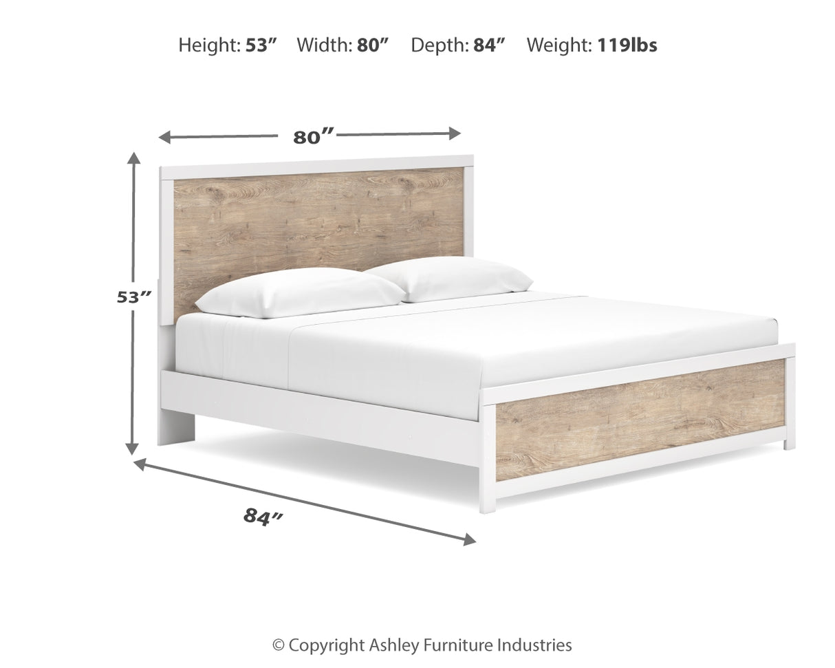 Charbitt King Panel Bed with Mirrored Dresser and Chest in Two-tone - PKG016648