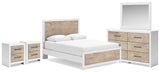 Charbitt Queen Panel Bed with Mirrored Dresser and 2 Nightstands in Two-tone - PKG016636