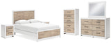 Charbitt Queen Panel Bed with Mirrored Dresser, Chest and 2 Nightstands in Two-tone from Ashley - Luna Furniture