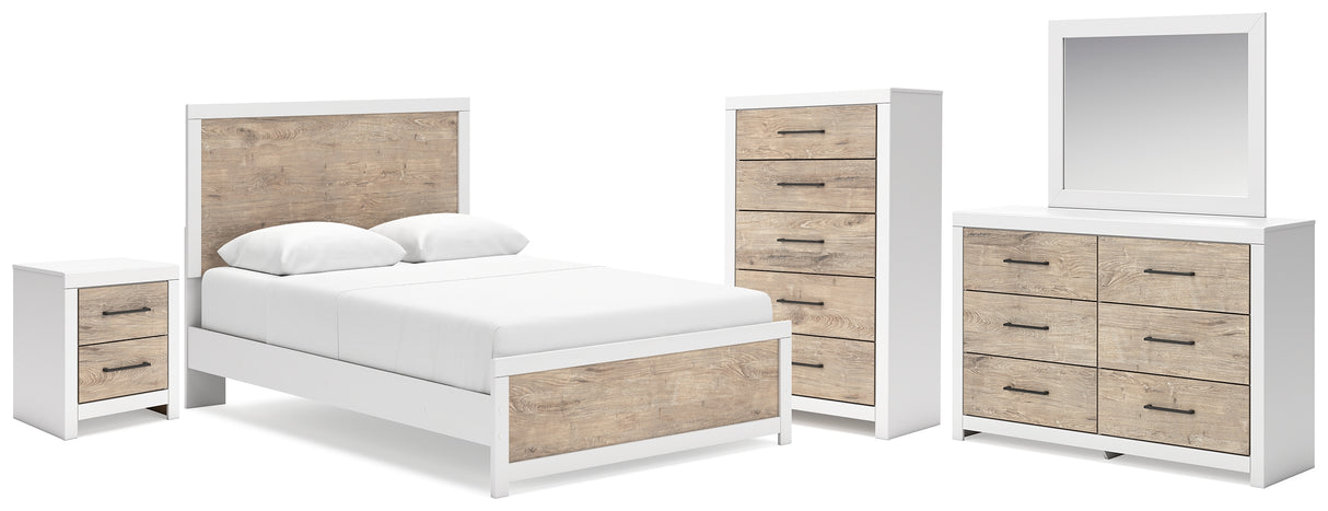 Charbitt Queen Panel Bed with Mirrored Dresser, Chest and Nightstand in Two-tone - PKG016640