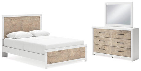 Charbitt Queen Panel Bed with Mirrored Dresser in Two-tone - PKG016635