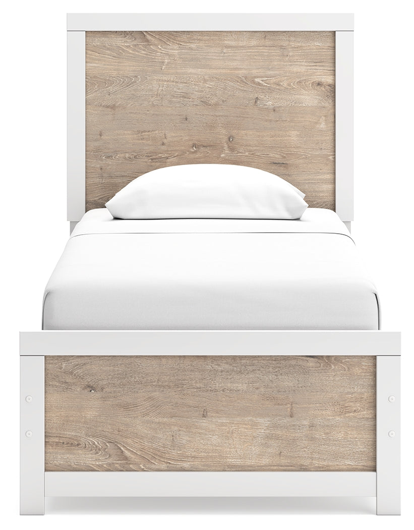 Charbitt Twin Panel Bed with Mirrored Dresser and Nightstand in Two-tone from Ashley - Luna Furniture