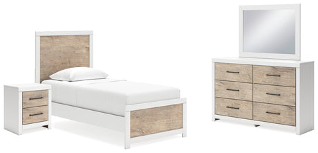 Charbitt Twin Panel Bed with Mirrored Dresser and Nightstand in Two-tone - PKG016566