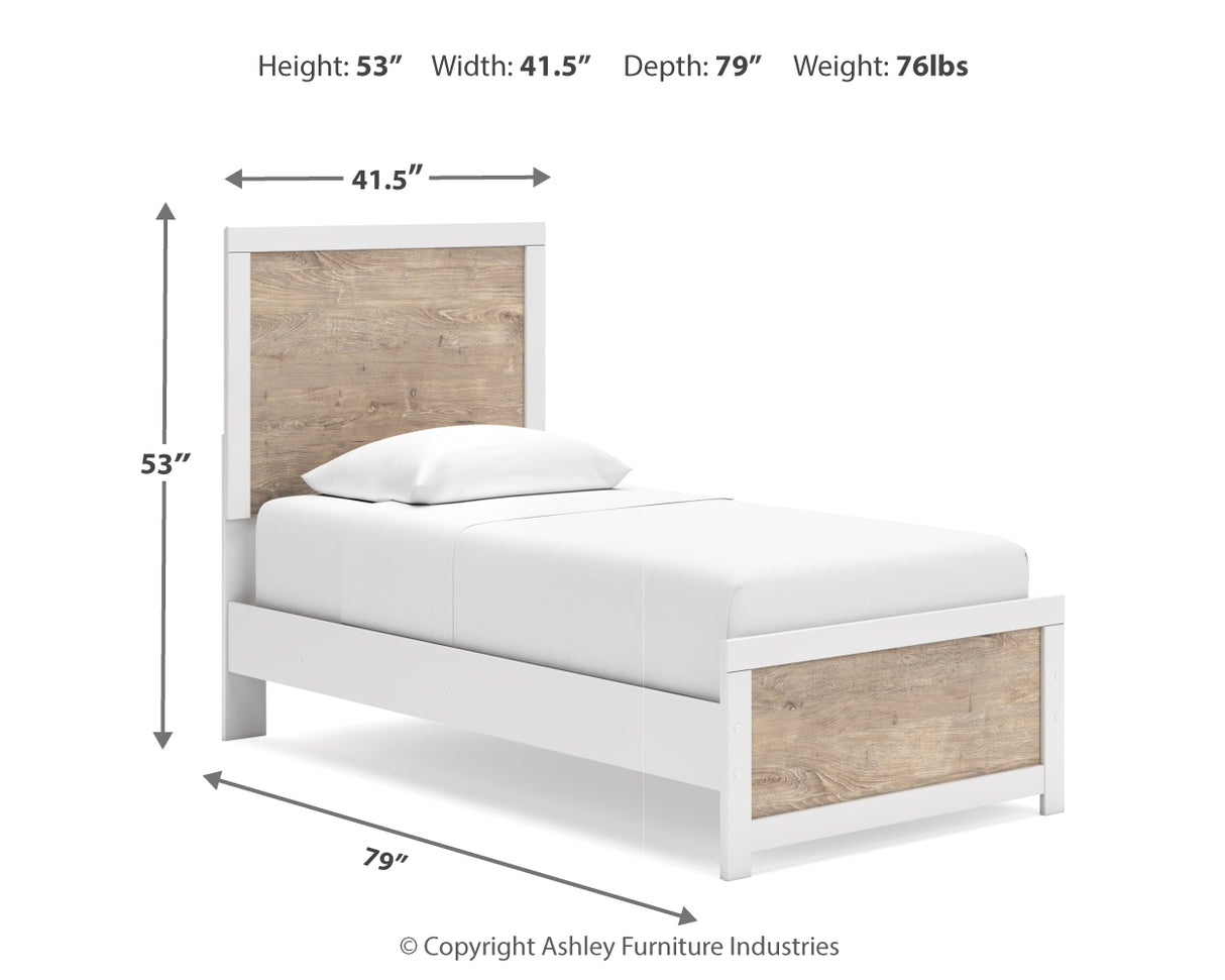 Charbitt Twin Panel Bed with Mirrored Dresser and Nightstand in Two-tone from Ashley - Luna Furniture