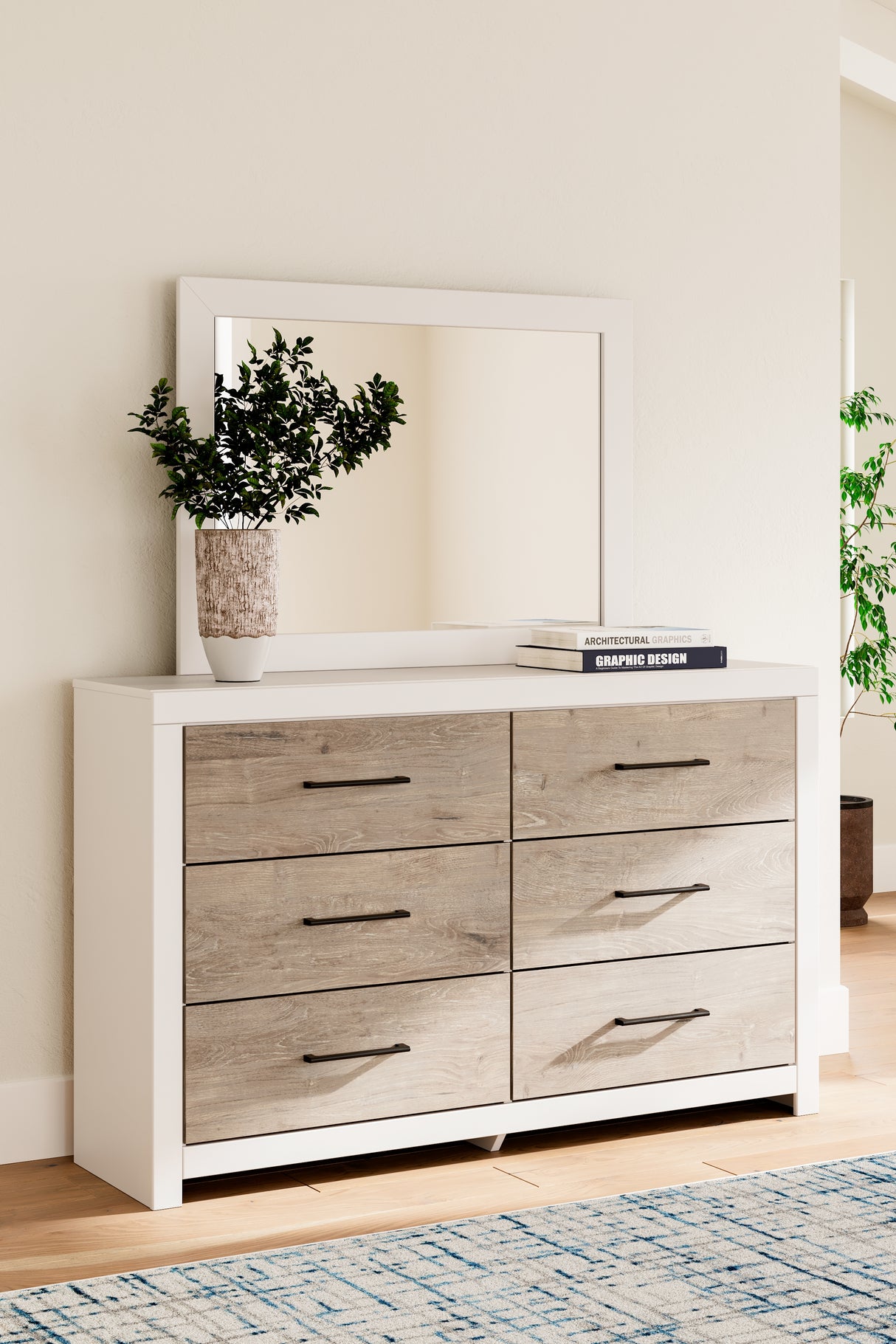 Charbitt Twin Panel Bed with Mirrored Dresser and Nightstand in Two-tone from Ashley - Luna Furniture