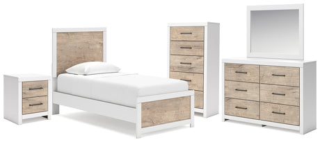 Charbitt Twin Panel Bed with Mirrored Dresser, Chest and Nightstand in Two-tone - PKG016568