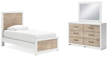 Charbitt Twin Panel Bed with Mirrored Dresser in Two-tone - PKG016563