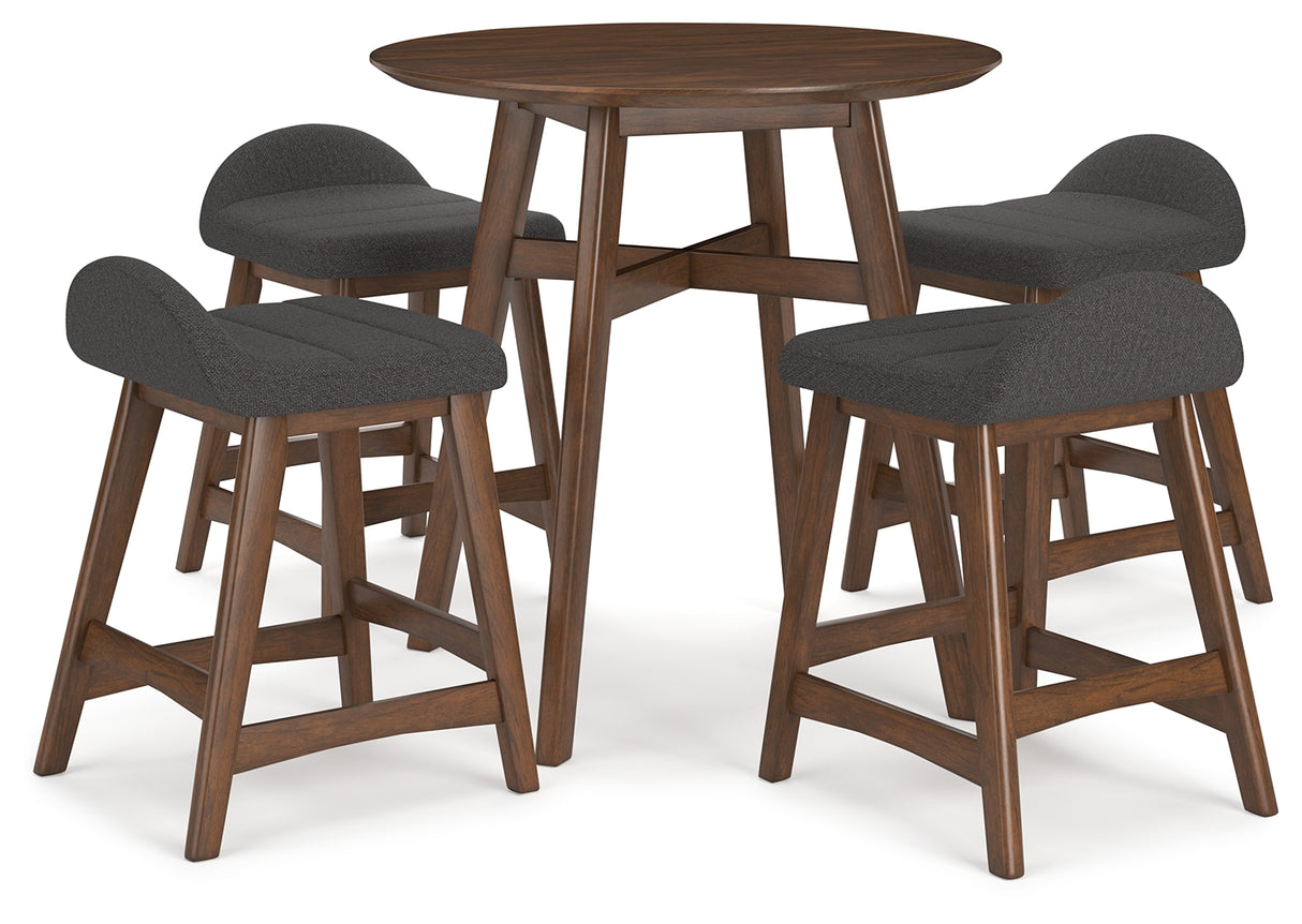 Charcoal/Brown Lyncott Counter Height Dining Table and 4 Barstools - PKG015479