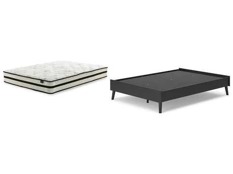 Charlang Full Platform Bed with Mattress in Black - PKG018178