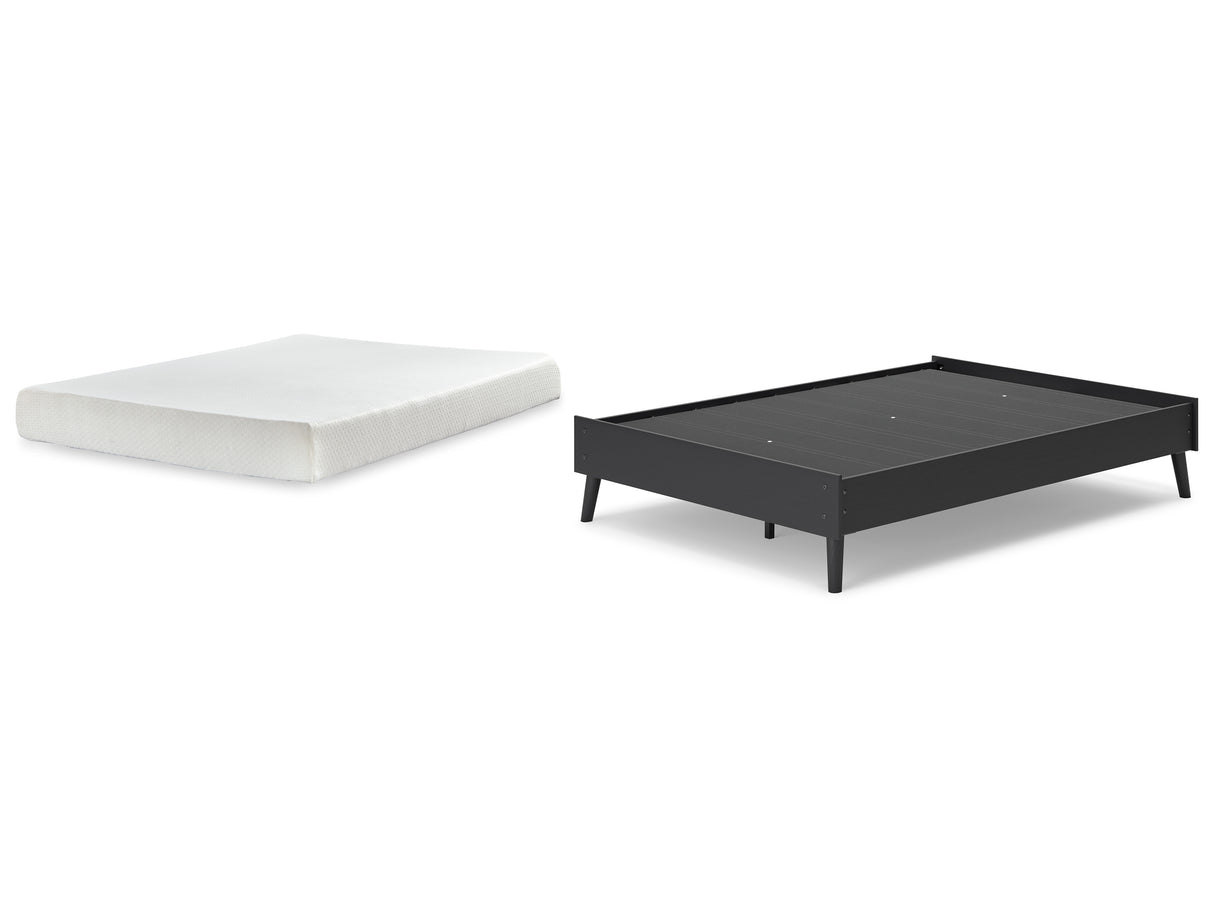 Charlang Full Platform Bed with Mattress in Black - PKG018181