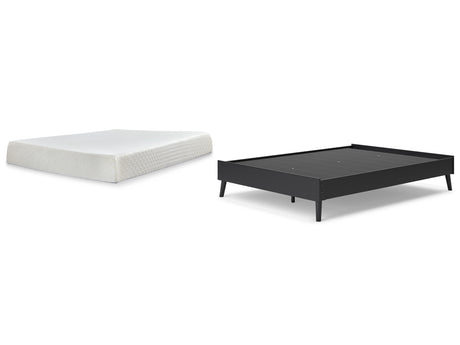 Charlang Queen Platform Bed with Mattress in Black - PKG018186