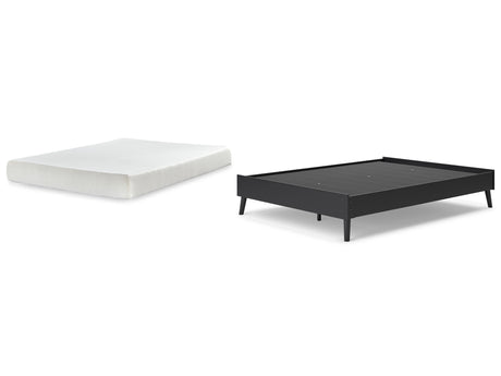 Charlang Queen Platform Bed with Mattress in Black - PKG018187