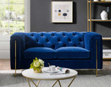 Charlene Blue Velvet Button Tufted Rolled Arm Chesterfield Loveseat from Steve Silver - Luna Furniture