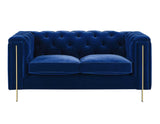 Charlene Blue Velvet Button Tufted Rolled Arm Chesterfield Loveseat from Steve Silver - Luna Furniture