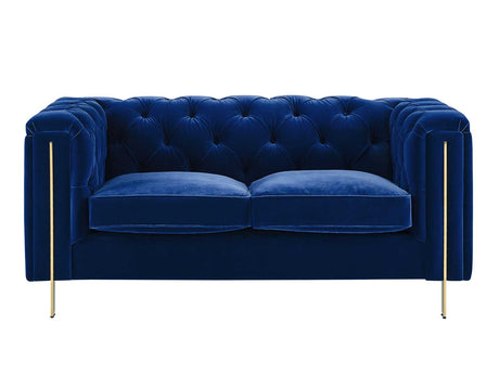 Charlene Blue Velvet Button Tufted Rolled Arm Chesterfield Loveseat from Steve Silver - Luna Furniture