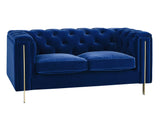 Charlene Blue Velvet Button Tufted Rolled Arm Chesterfield Loveseat from Steve Silver - Luna Furniture