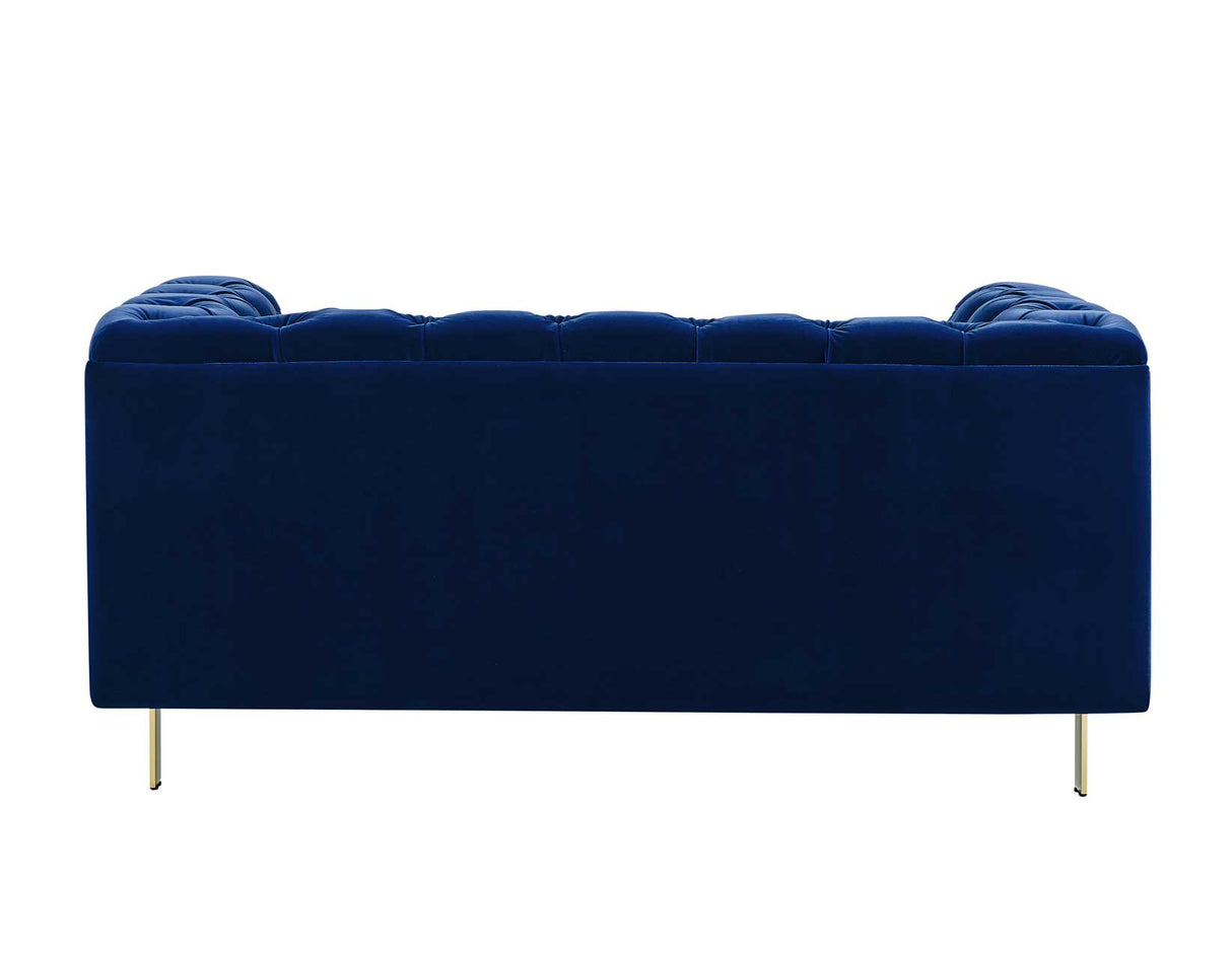 Charlene Blue Velvet Button Tufted Rolled Arm Chesterfield Loveseat from Steve Silver - Luna Furniture