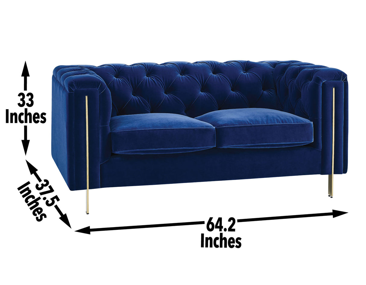 Charlene Blue Velvet Button Tufted Rolled Arm Chesterfield Loveseat from Steve Silver - Luna Furniture