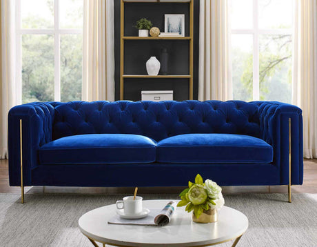 Charlene Blue Velvet Button Tufted Rolled Arm Chesterfield Sofa from Steve Silver - Luna Furniture