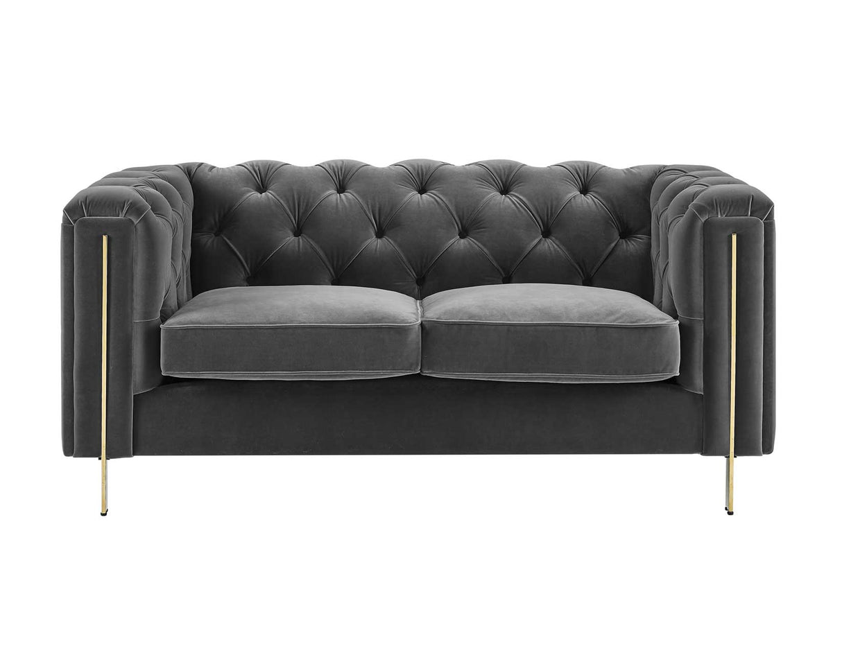 Charlene Gray Velvet Button Tufted Rolled Arm Chesterfield Loveseat from Steve Silver - Luna Furniture