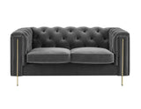 Charlene Gray Velvet Button Tufted Rolled Arm Chesterfield Loveseat from Steve Silver - Luna Furniture