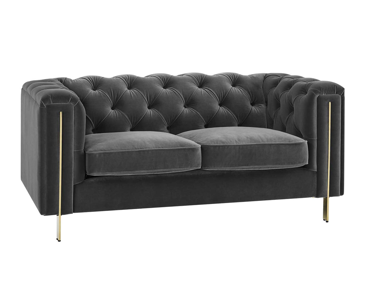 Charlene Gray Velvet Button Tufted Rolled Arm Chesterfield Loveseat from Steve Silver - Luna Furniture